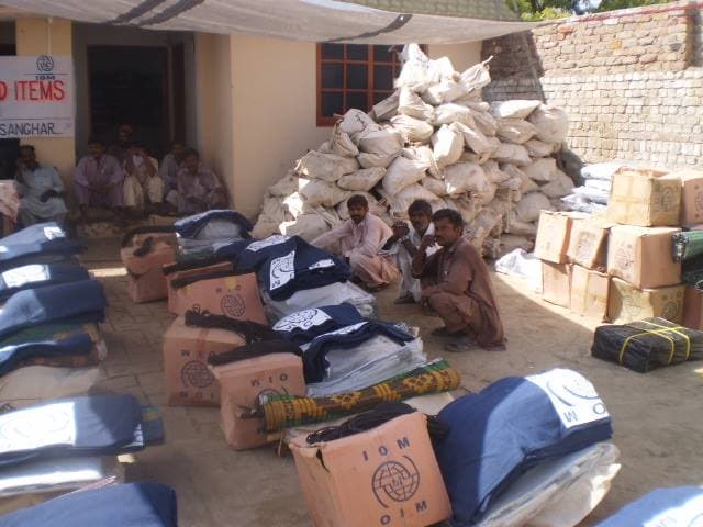 IOM relief items warehouse at Sanghar